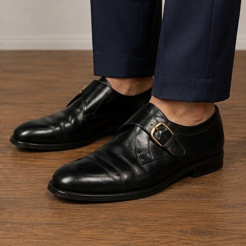 Bally Black Leather Monk Strap Loafers